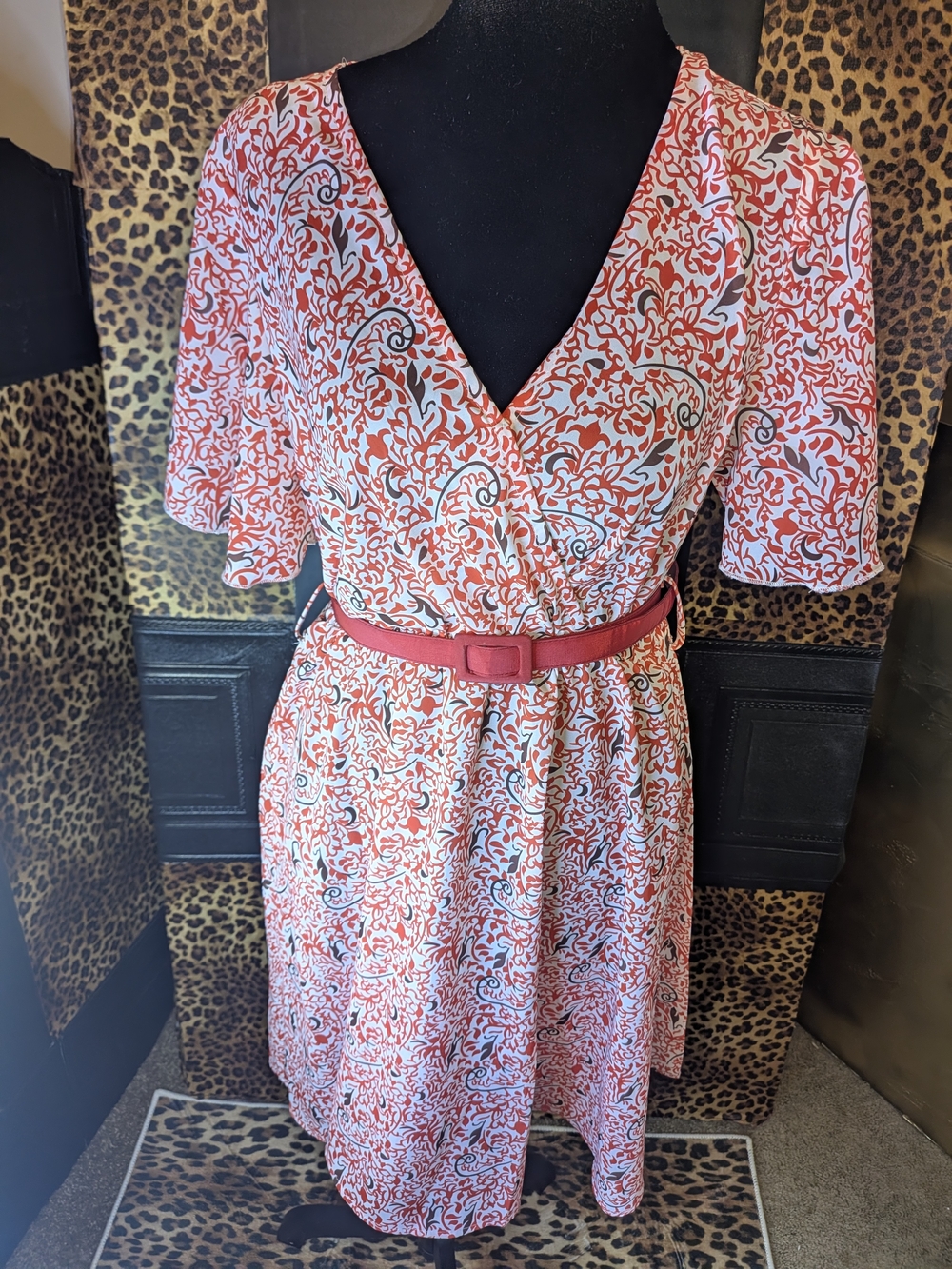 Cupshe Coral Floral Dress with Belt Small NWT